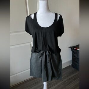 Mason Black Top with Green dress